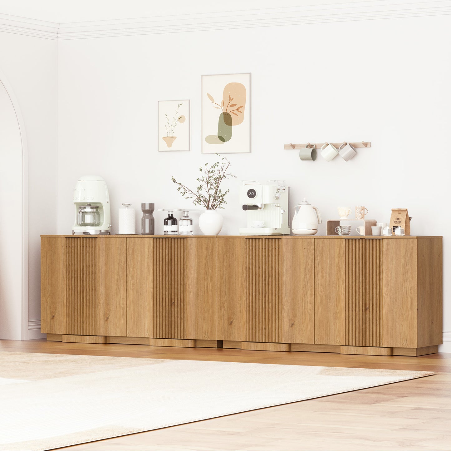 Brafabhome Fluted Buffet Cabinet with Storage, Accent Sideboard Credenza with Adjustable Shelves, Modern Curved Media Console Coffee Bar Table for Living Kitchen Dining Room