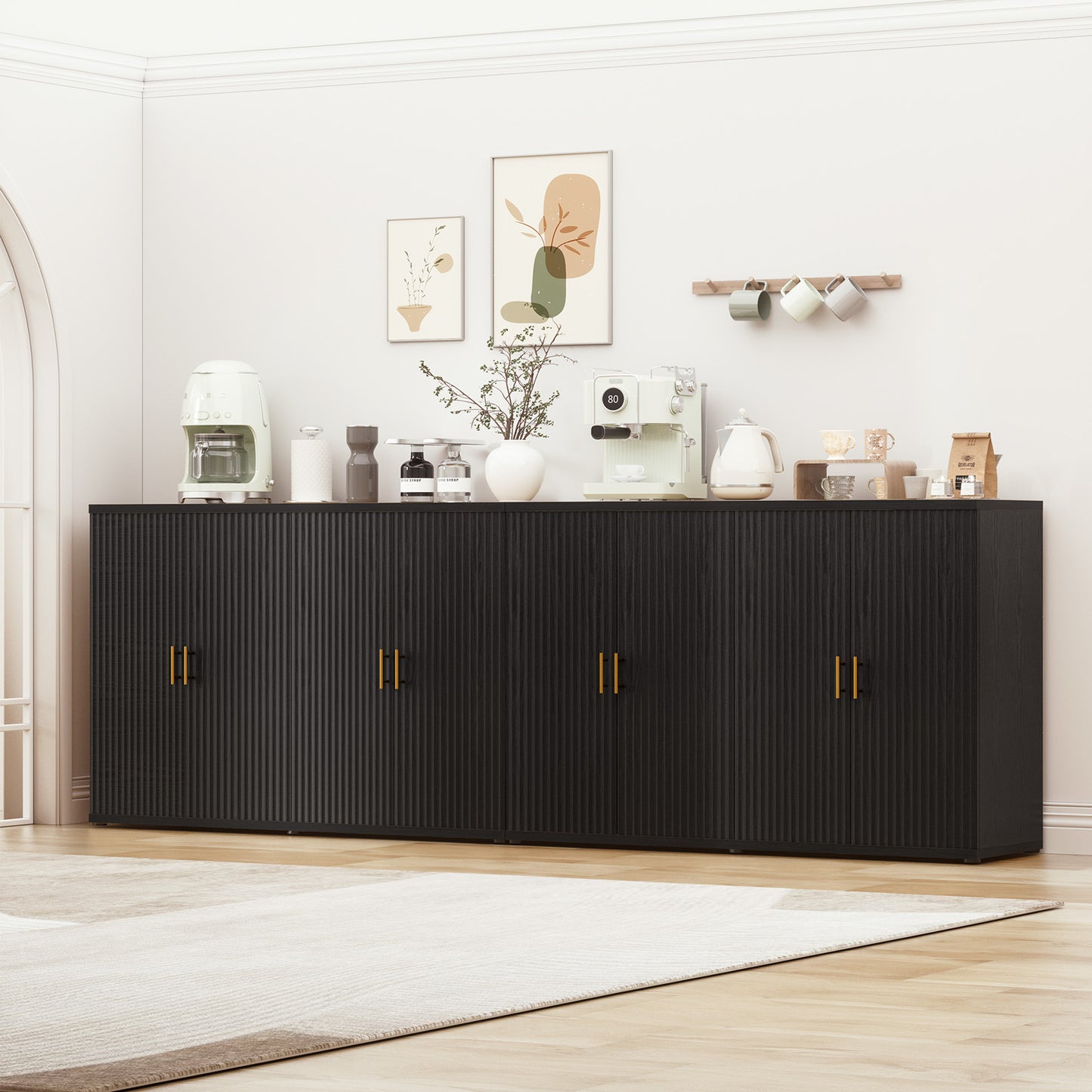 Brafabhome Accent Fluted Sideboard Buffet Cabinet with 4 Doors, Modern Credenza Storage Cabinet with Adjustable & Removable Shelves for Living Room Dinning Room Entryway