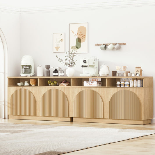 Brafabhome 55" Fluted Sideboard Buffet Cabinet with Arched Reeded Doors, Modern Credenza Storage Cabinet with Open Storage & Adjustable Shelves for Living Room & Dinning Room