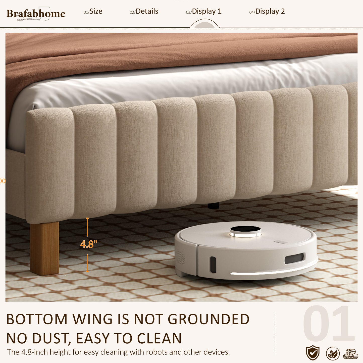 Brafabhome Bed Frame with Upholstered Headboard, Modern Wood Bed Frame with Solid Wood Posts, No Box Spring Needed, Beige Linen