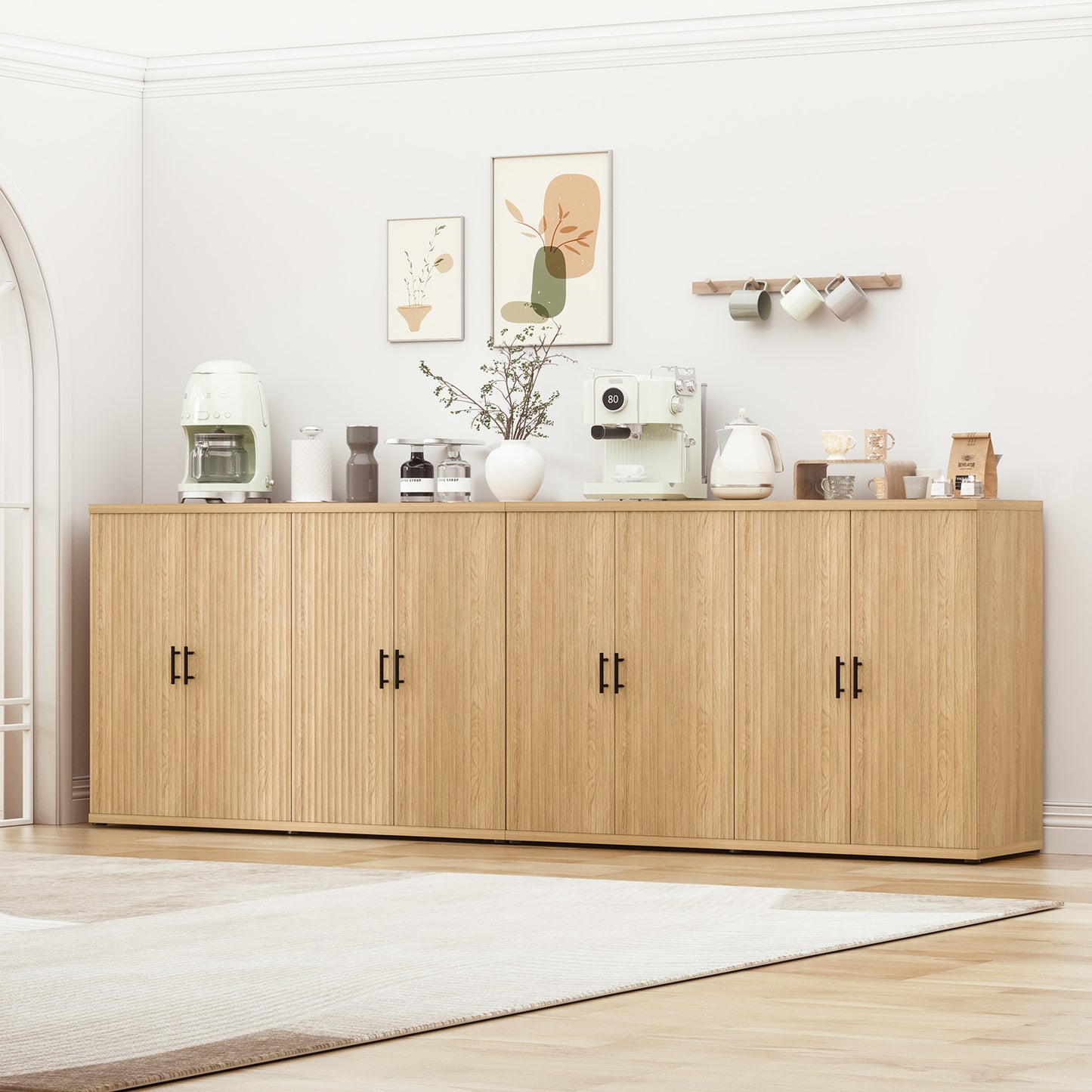Brafabhome Accent Fluted Sideboard Buffet Cabinet with 4 Doors, Modern Credenza Storage Cabinet with Adjustable & Removable Shelves for Living Room Dinning Room Entryway