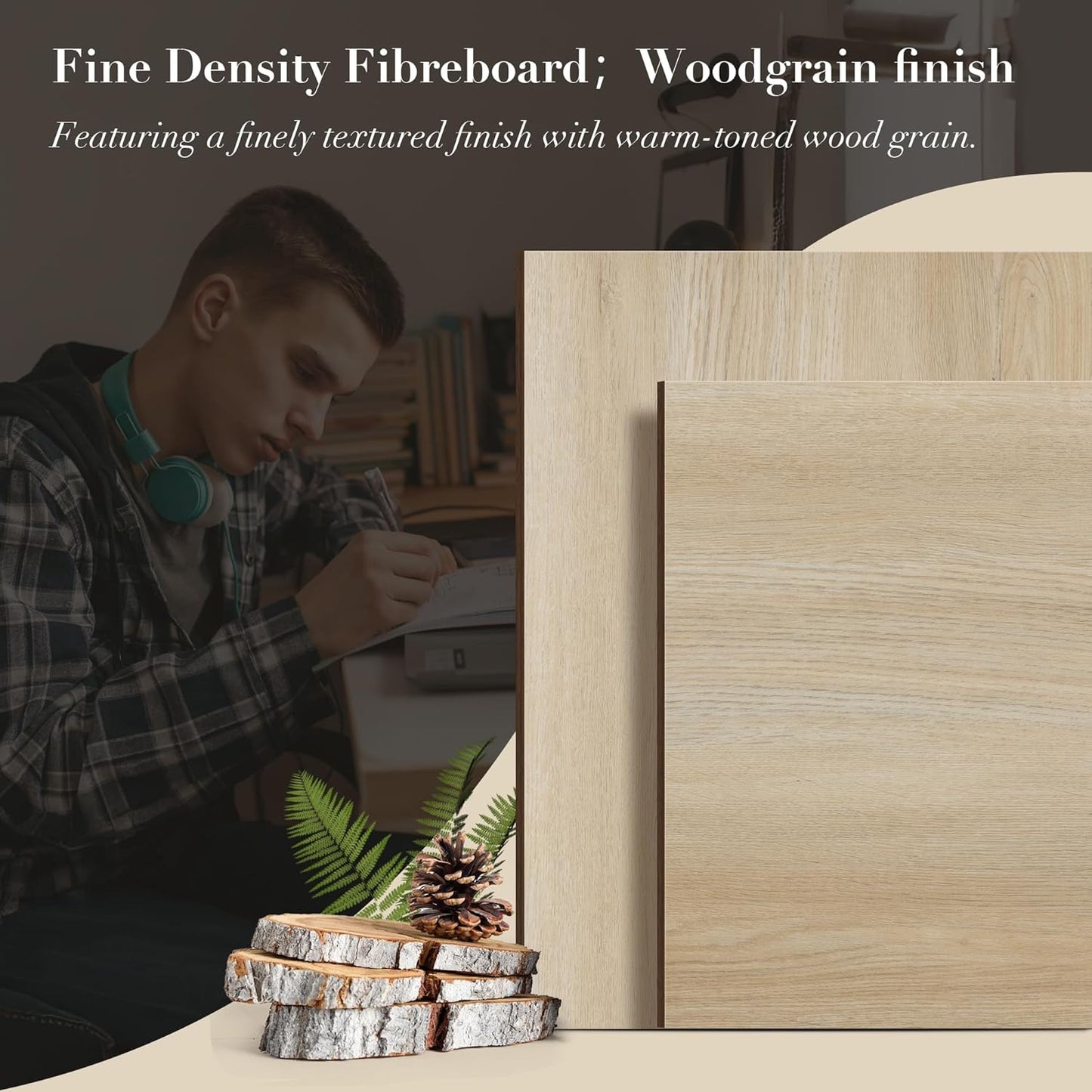 Brafabhome 57" Rattan Executive Desk with 5 Storage Drawers, Modern Study Writing Table Wooden Computer Desks with Charging Station for Home Office Bedroom