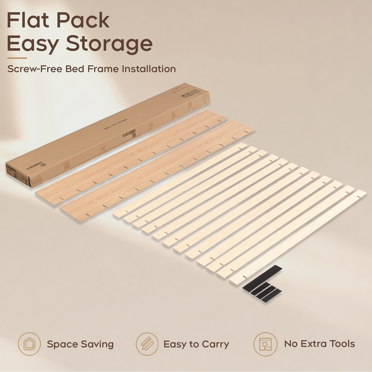 Brafabhome Brich Plywood Queen Bed Frame with Solid Wood Slat Support, Joinery Wood Platform with 8" Under-Bed Storage, No Box Spring Needed, No-Tool Assembly,