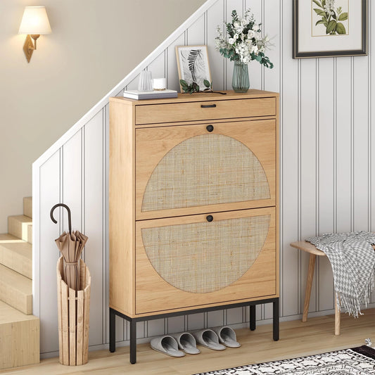 Brafabhome Shoe Storage Cabinet, Slim Entryway Upgraded Large Shoe Organizer with Rattan Doors