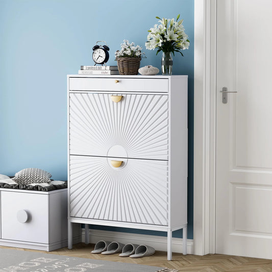 Brafabhome Shoe Storage Cabinet Slim Entryway Shoe Organizer with Half linear Circle Doors