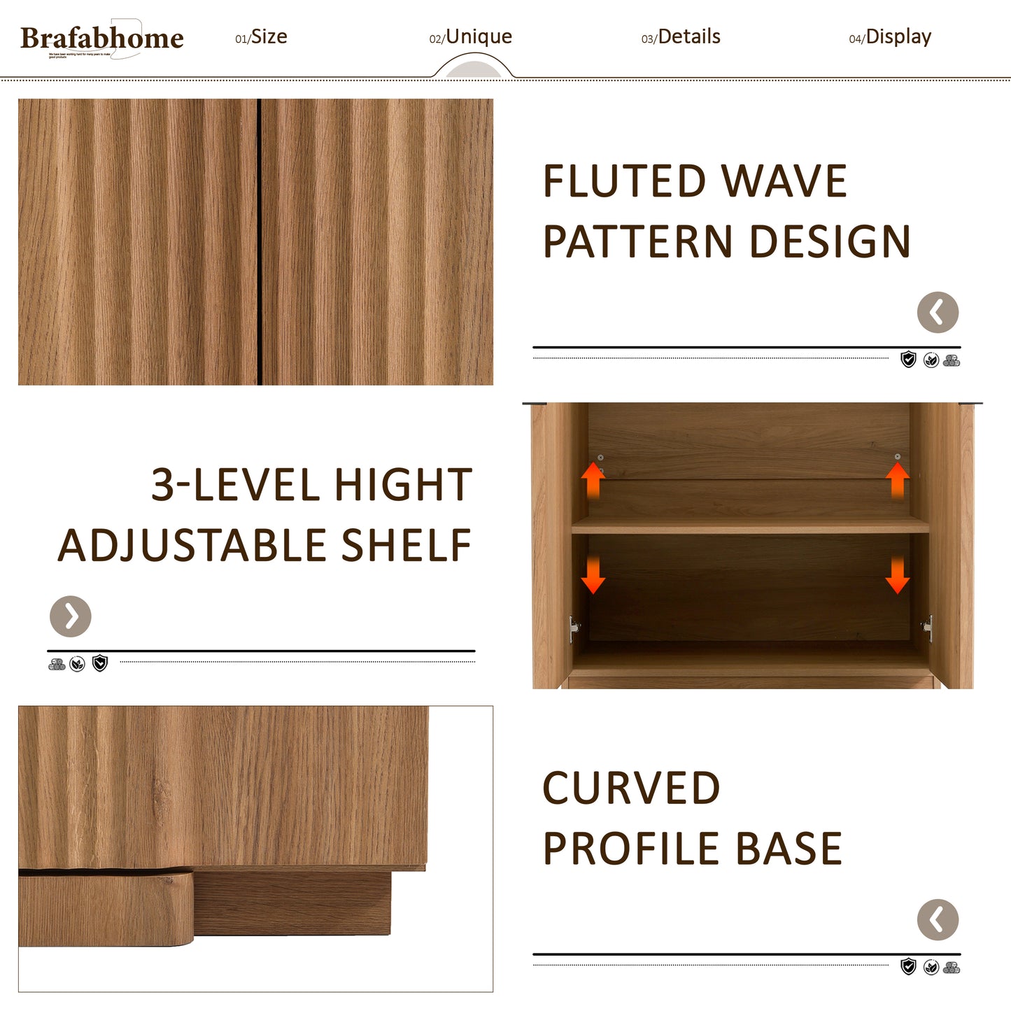 Brafabhome 64" Fluted Armoire Wardrobe Closet with Drawer, Wooden Fluted Doors Wardrobe Cabinet with Adjustable Shelf for Bedroom