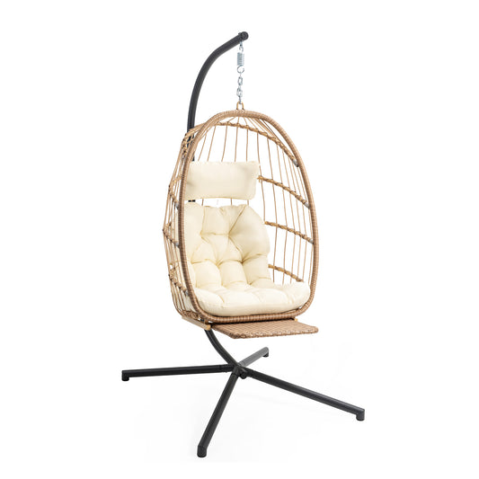 BRAFAB Outdoor Hammock Egg Hanging Chair with Cushion, Beige