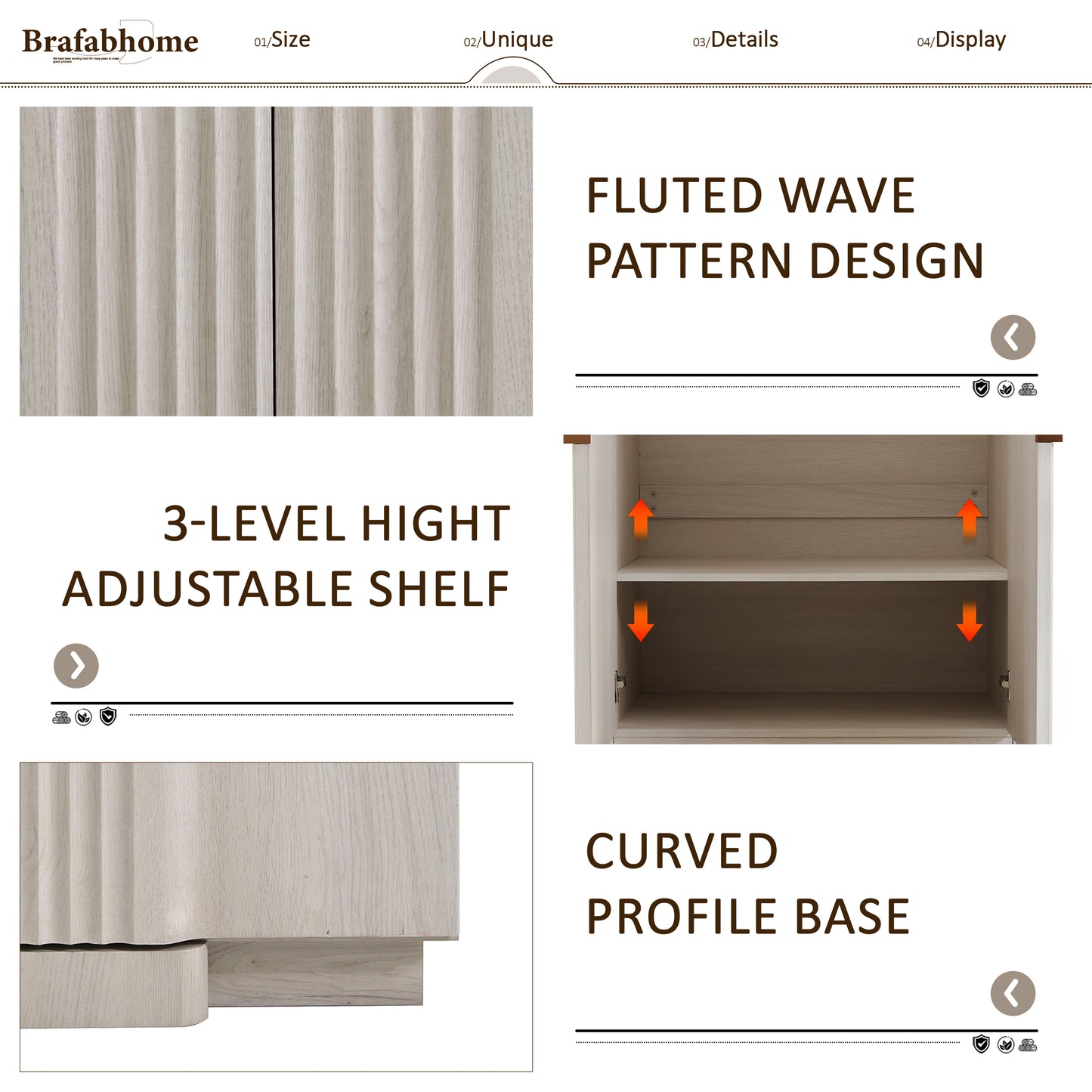 Brafabhome 64" Fluted Armoire Wardrobe Closet with Drawer, Wooden Fluted Doors Wardrobe Cabinet with Adjustable Shelf for Bedroom