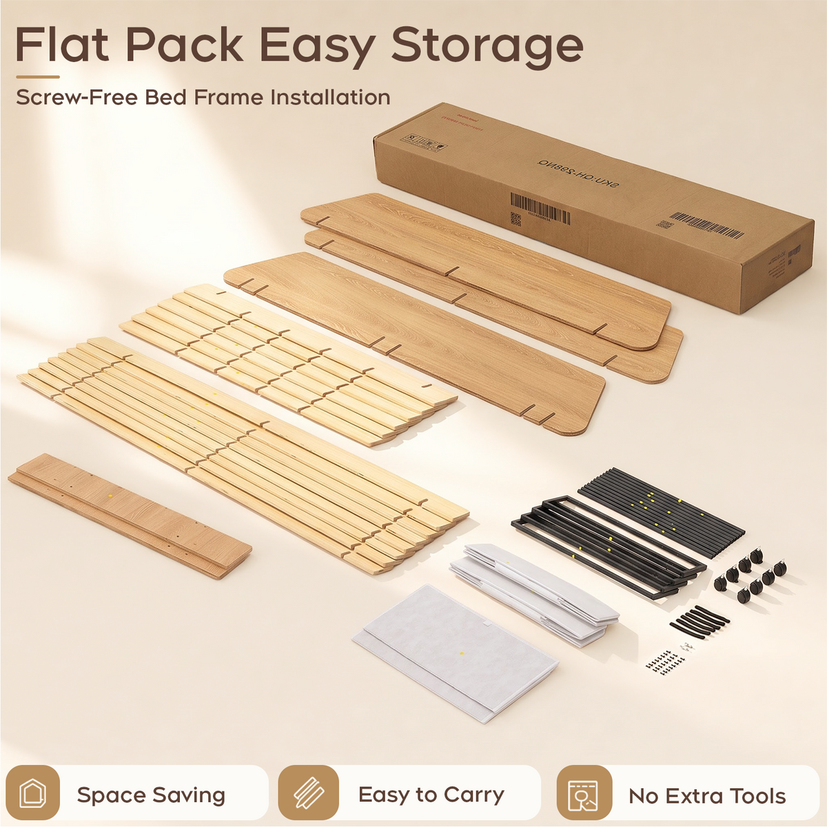 Brafabhome Brich Plywood Bed Frame with Storage Drawers, Modern Joinery Wood Platform with Solid Wood Slat Support, No Box Spring Needed, No-Tool Assembly