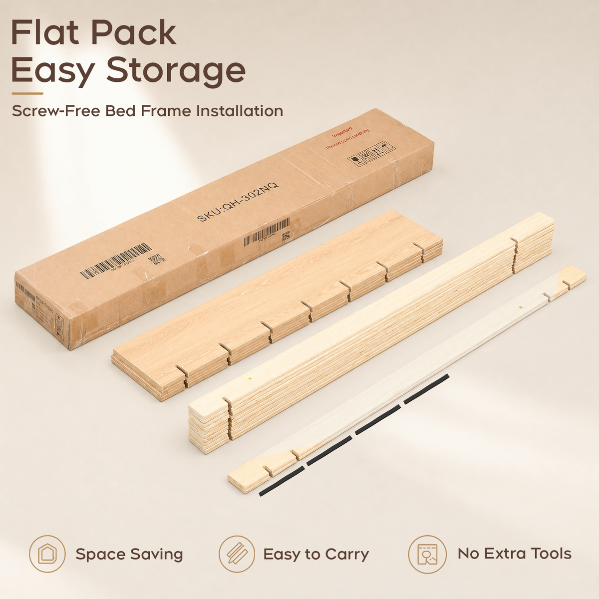 Brafabhome Wood Platform Bed Frame with Wood Slat Support, Tool-free Joinery Bed Frame with 7" Under-Bed Storage, Corner Guards, No Box Spring Needed,