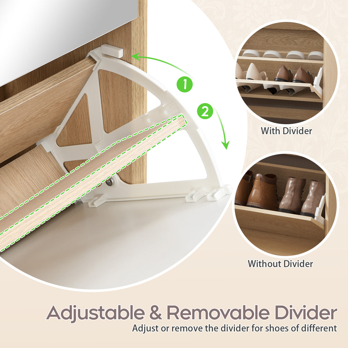 Brafabhome Mirror Shoe Cabinet with 3 Flip Doors and Cabinet, 20-Pairs Shoe Organizer Cabinet for Hallway, Modern Entryway Shoe Storage for Slippers Sneakers | Nature