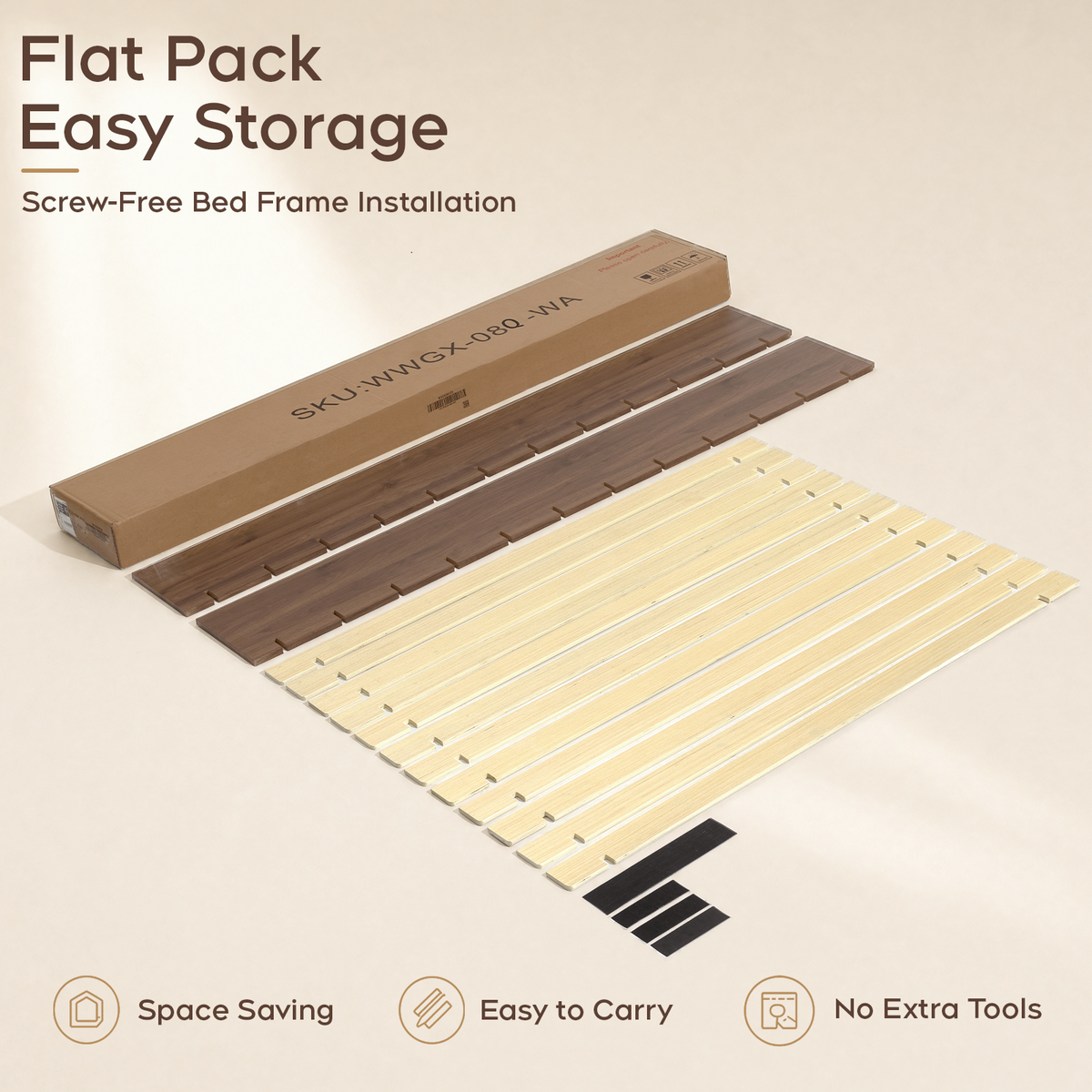 Brafabhome Brich Plywood Queen Bed Frame with Solid Wood Slat Support, Joinery Wood Platform with 8" Under-Bed Storage, No Box Spring Needed, No-Tool Assembly,