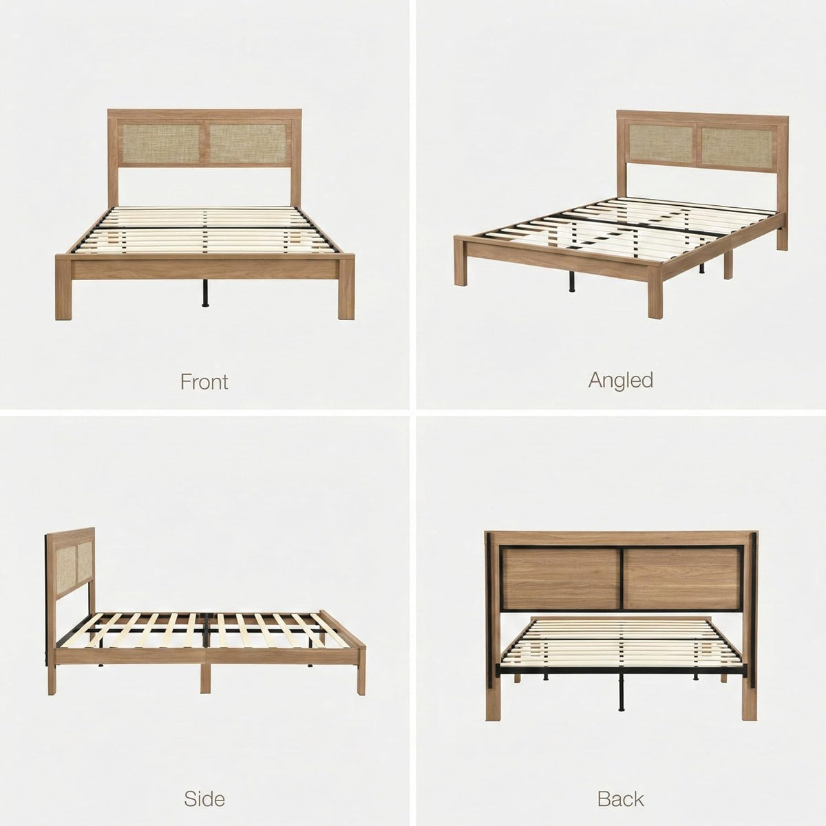 Brafabhome Bed Frame with Rattan Headboard, Wood Bed Frame Modern Platform Bed with Thicken Slats, No Box Spring Needed, 800lbs