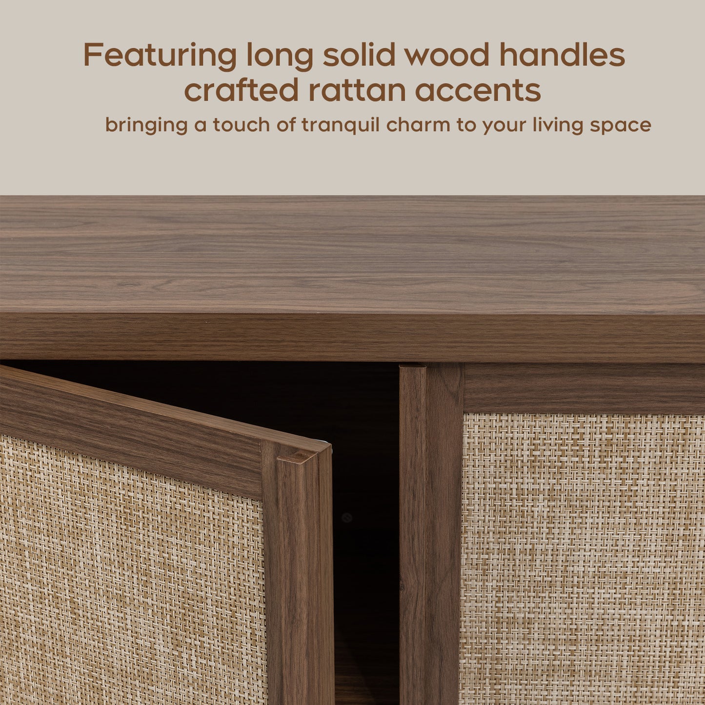 Brafabhome 63" Wide Sideboard with Solid Wood Handles, 4 Doors Buffet Cabinet with Storage Shelf for Living Room, Dining Room, Entryway