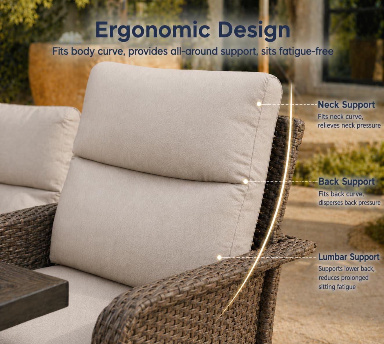 Brafab Patio Furniture Sets with Swivel Chairs and Fire Pit Table Outdoor Conversation Set for Garden