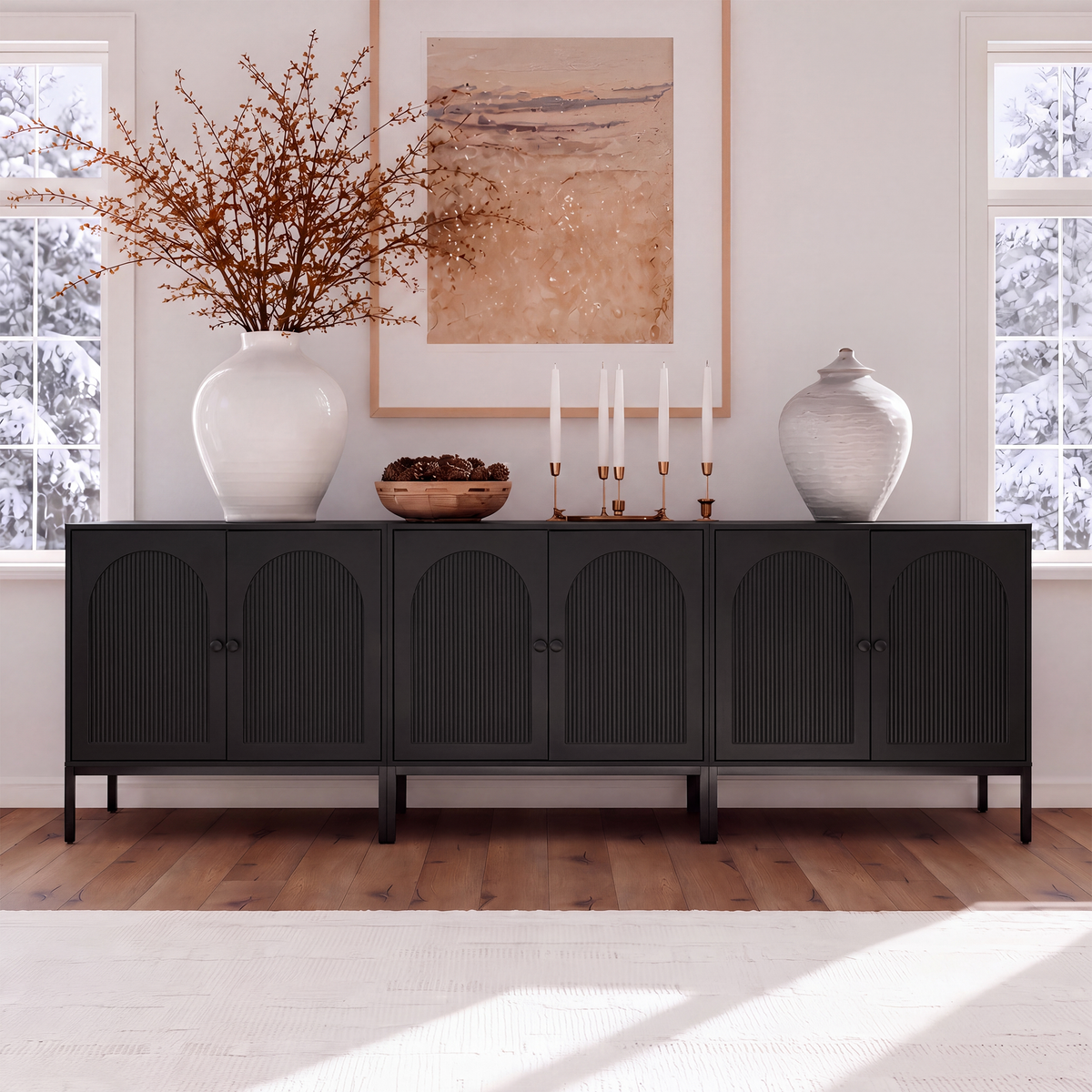 Brafabhome Modern Fluted Arched Buffet Cabinet with Storage, 31.5" Wide Wooden Modular Sideboard Cabinet with Adjustable footpads for Living Room Dining Room