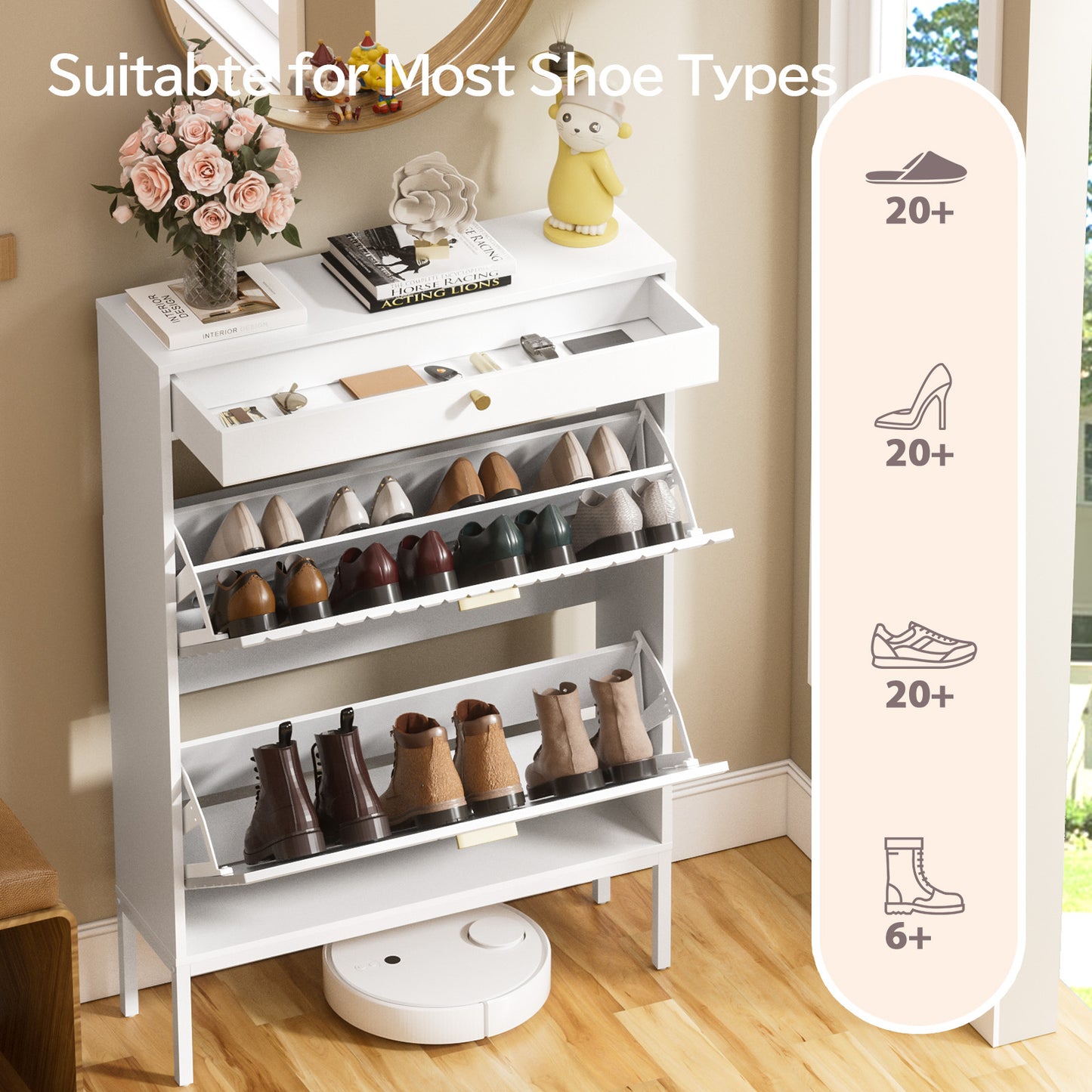 Brafabhome Shoe Storage Cabinet Slim Entryway Shoe Organizer with Half linear Circle Doors