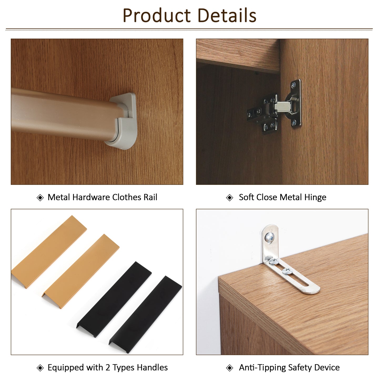 Brafabhome 64" Fluted Armoire Wardrobe Closet with Drawer, Wooden Fluted Doors Wardrobe Cabinet with Adjustable Shelf for Bedroom