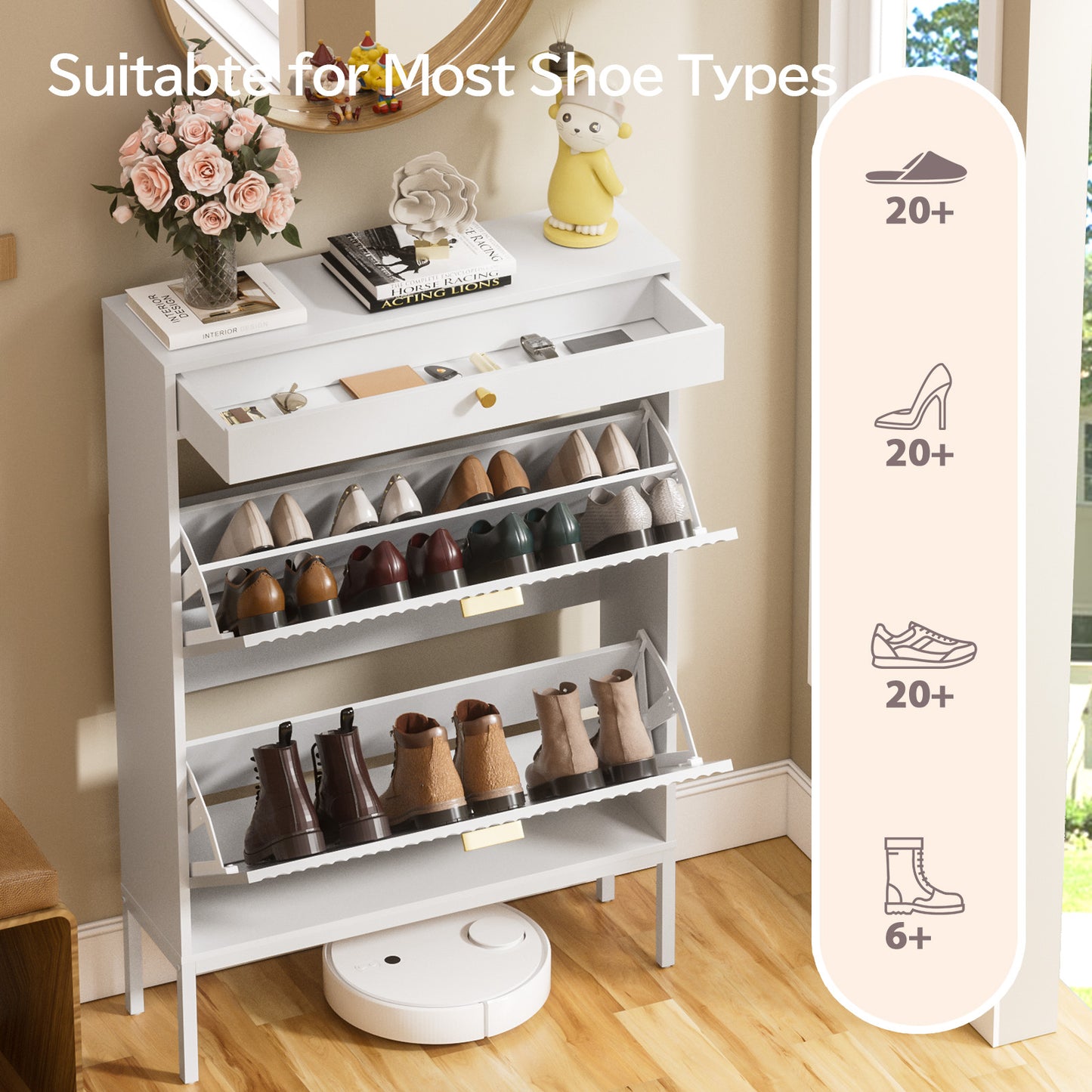 Brafabhome Shoe Storage Cabinet Slim Entryway Shoe Organizer with Half linear Circle Doors