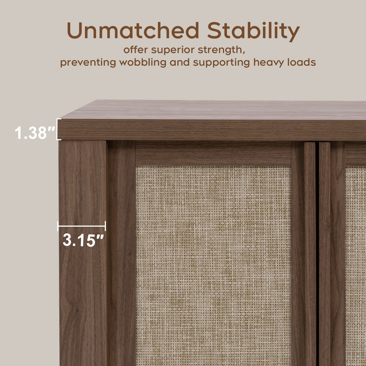 Brafabhome 63" Wide Sideboard with Solid Wood Handles, 4 Doors Buffet Cabinet with Storage Shelf for Living Room, Dining Room, Entryway