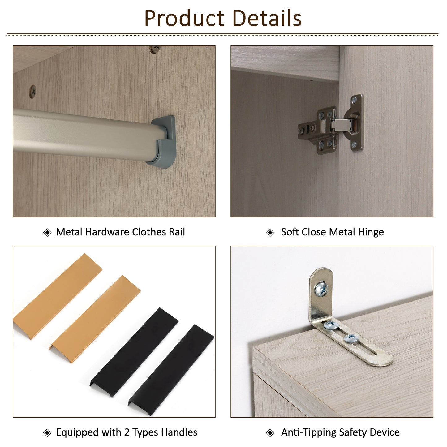 Brafabhome 64" Fluted Armoire Wardrobe Closet with Drawer, Wooden Fluted Doors Wardrobe Cabinet with Adjustable Shelf for Bedroom