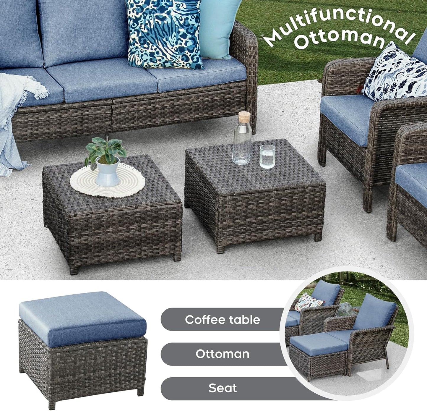 Brafab Patio Furniture Sets with Swivel Chairs and Fire Pit Table Outdoor Conversation Set for Garden