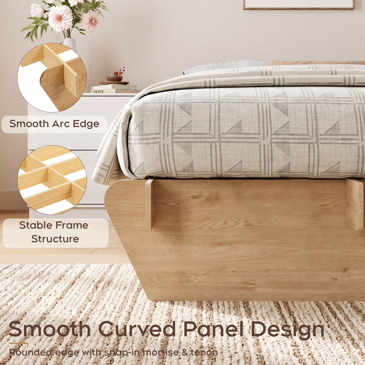 Brafabhome Brich Plywood Bed Frame with Storage Drawers, Modern Joinery Wood Platform with Solid Wood Slat Support, No Box Spring Needed, No-Tool Assembly
