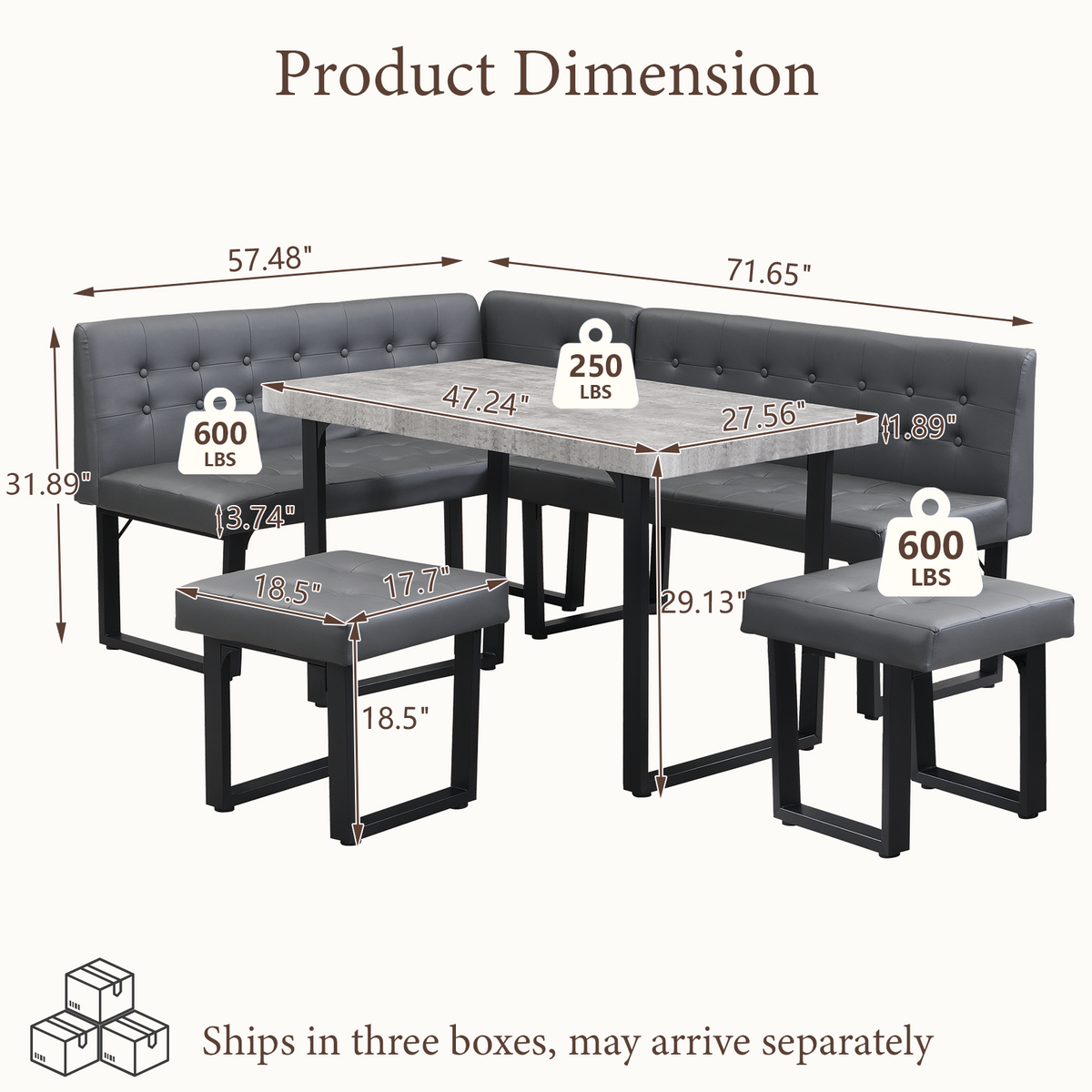 Brafabhome 71.6inch Corner Dining Breakfast Nook with Table and Bench Modern Table Set for Kitchen Dining Room