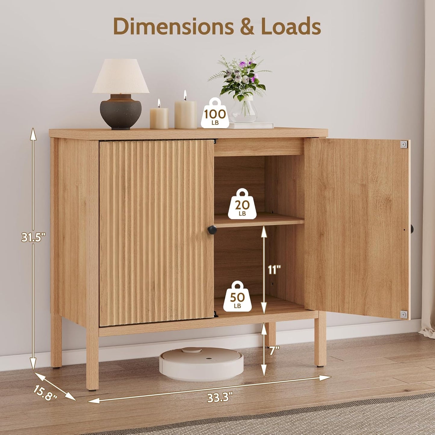 Fluted Sideboard Buffet Cabinet with Adjustable Shelves, Credenza Accent Cabinet with Blister Panel Doors, Console Cabinet for Living Room Dining Room Entryway