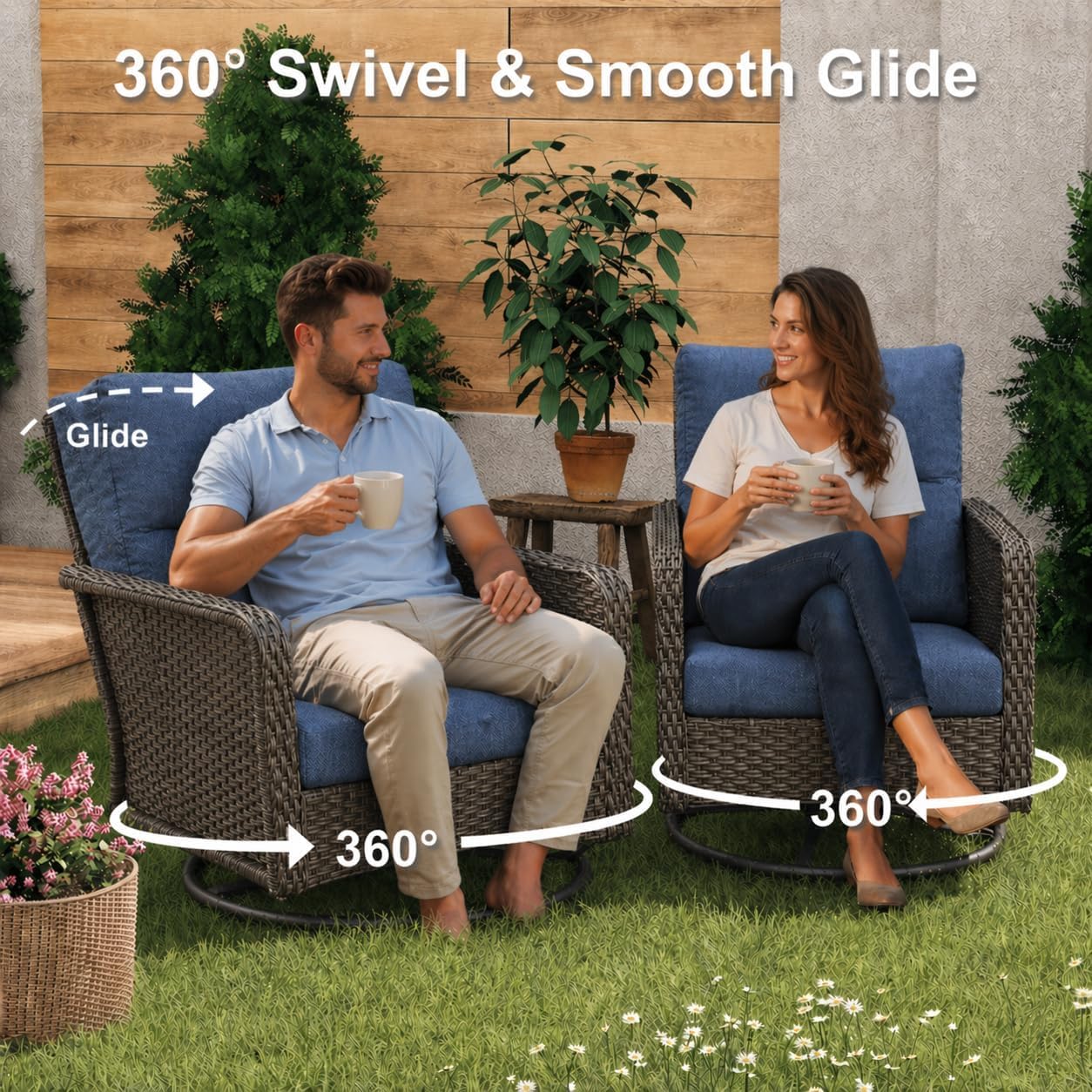 Brafab Patio Furniture Sets with Swivel Chairs and Fire Pit Table Outdoor Conversation Set for Garden