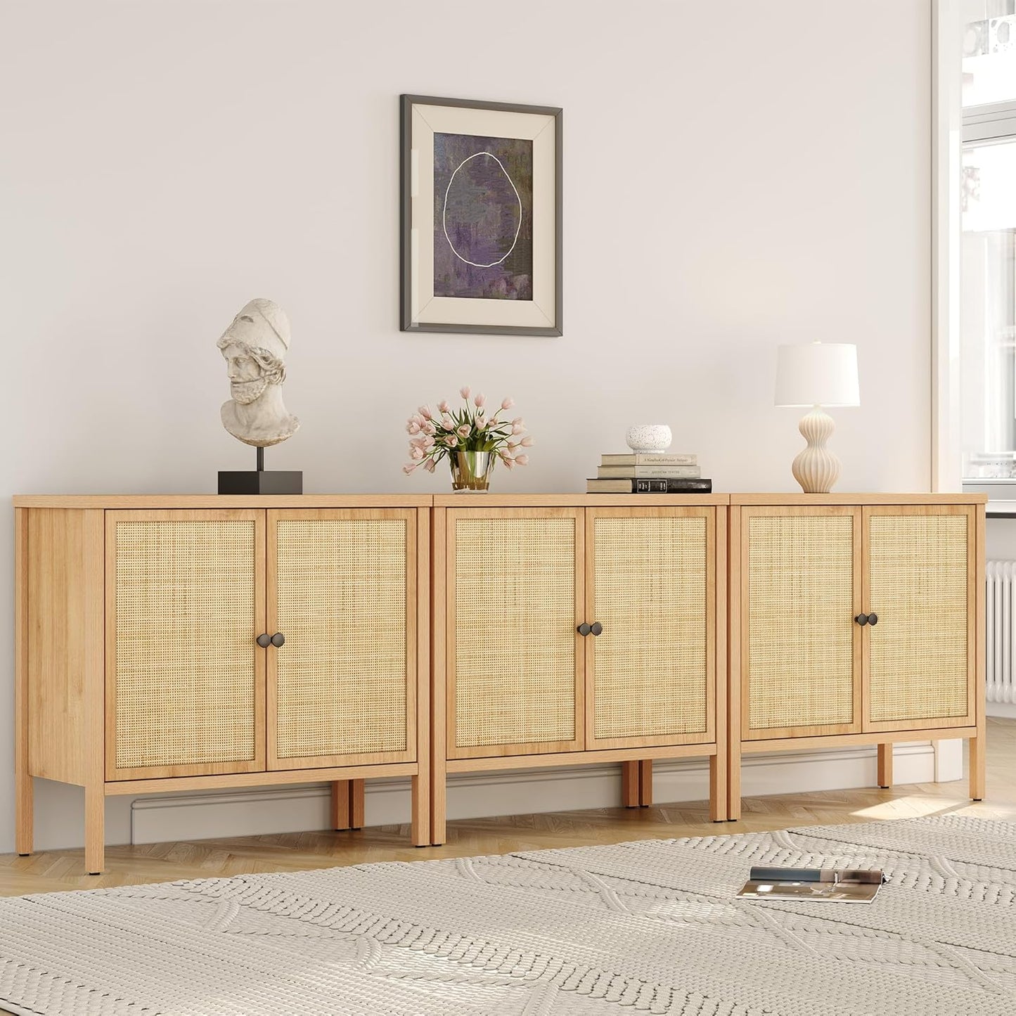 Fluted Sideboard Buffet Cabinet with Adjustable Shelves, Credenza Accent Cabinet with Blister Panel Doors, Console Cabinet for Living Room Dining Room Entryway