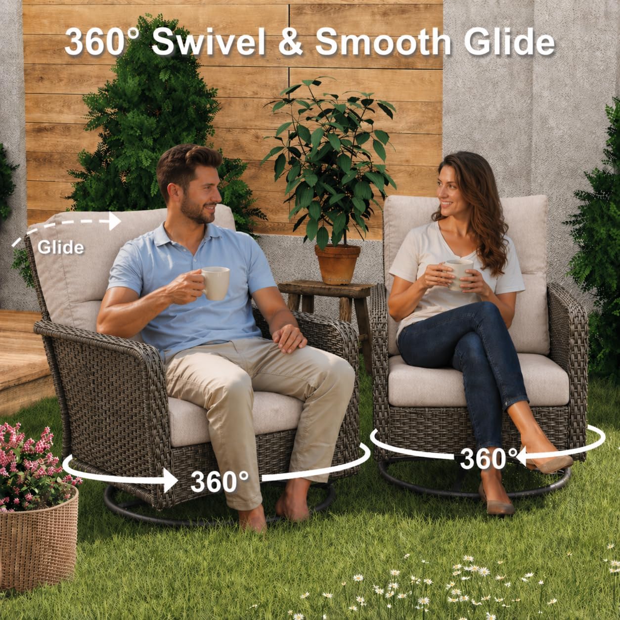 Brafab Patio Furniture Sets with Swivel Chairs and Fire Pit Table Outdoor Conversation Set for Garden