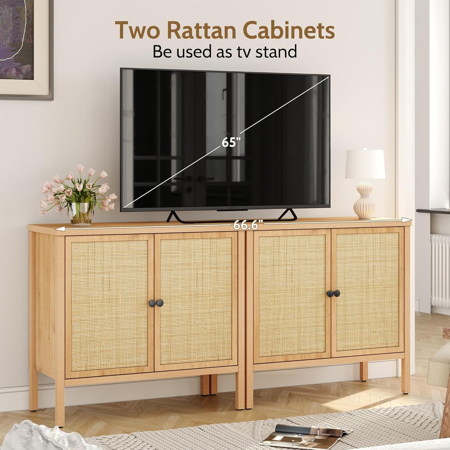 Fluted Sideboard Buffet Cabinet with Adjustable Shelves, Credenza Accent Cabinet with Blister Panel Doors, Console Cabinet for Living Room Dining Room Entryway