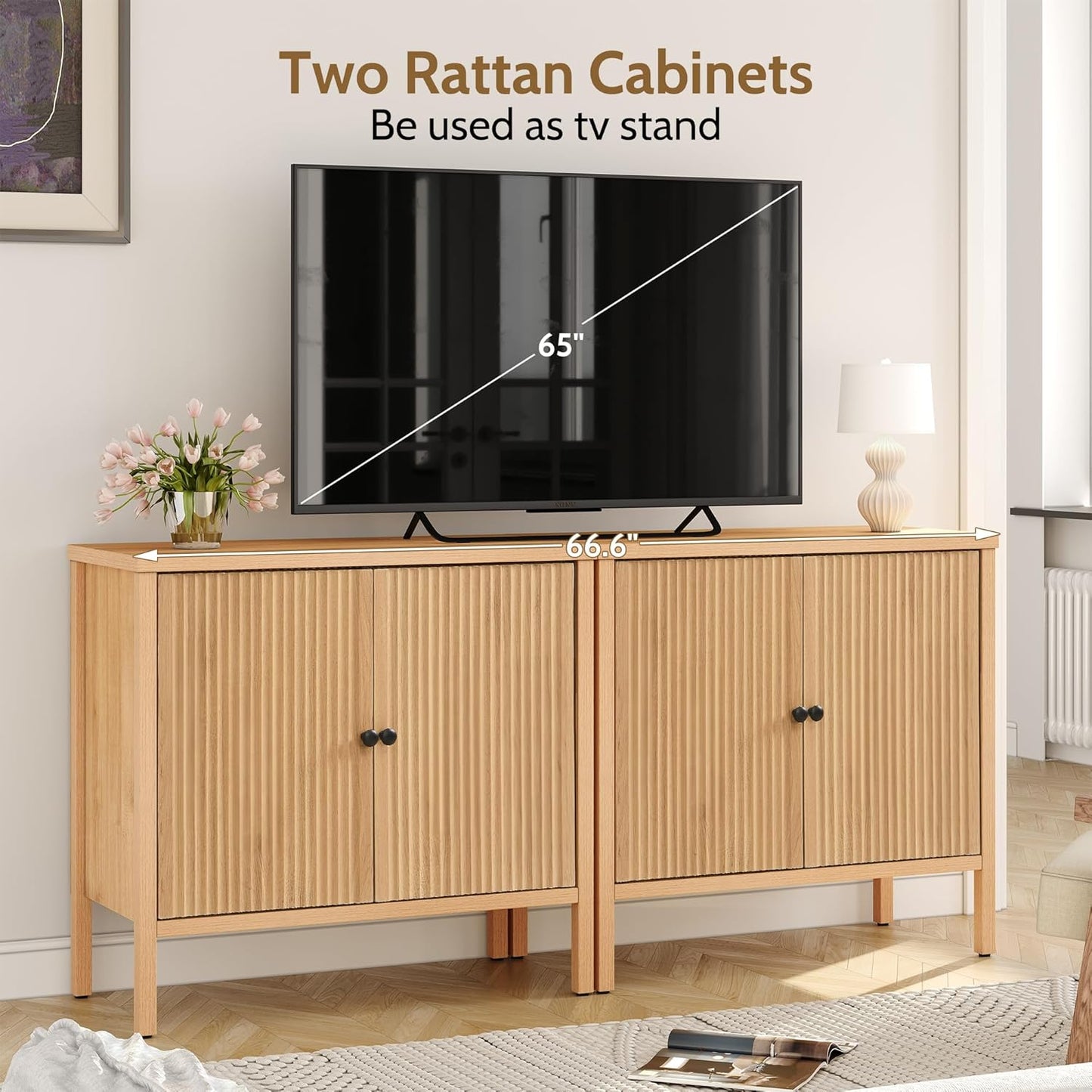Fluted Sideboard Buffet Cabinet with Adjustable Shelves, Credenza Accent Cabinet with Blister Panel Doors, Console Cabinet for Living Room Dining Room Entryway
