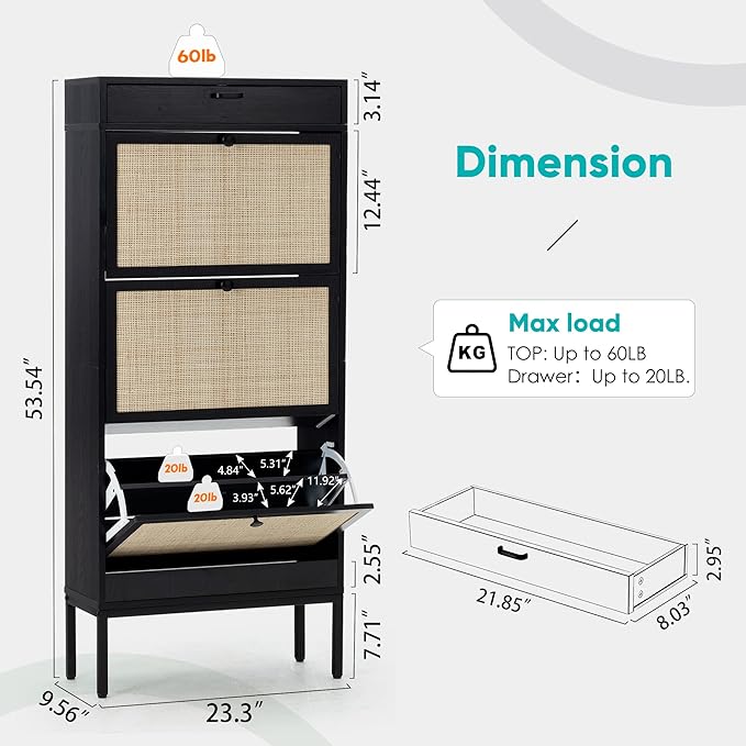 Brafabhome Shoe Rack Storage Organizer with 3 Flip Doors, Entryway Wooden Shoe Cabinet for Sneakers, Leather Shoes, High Heels, Slippers
