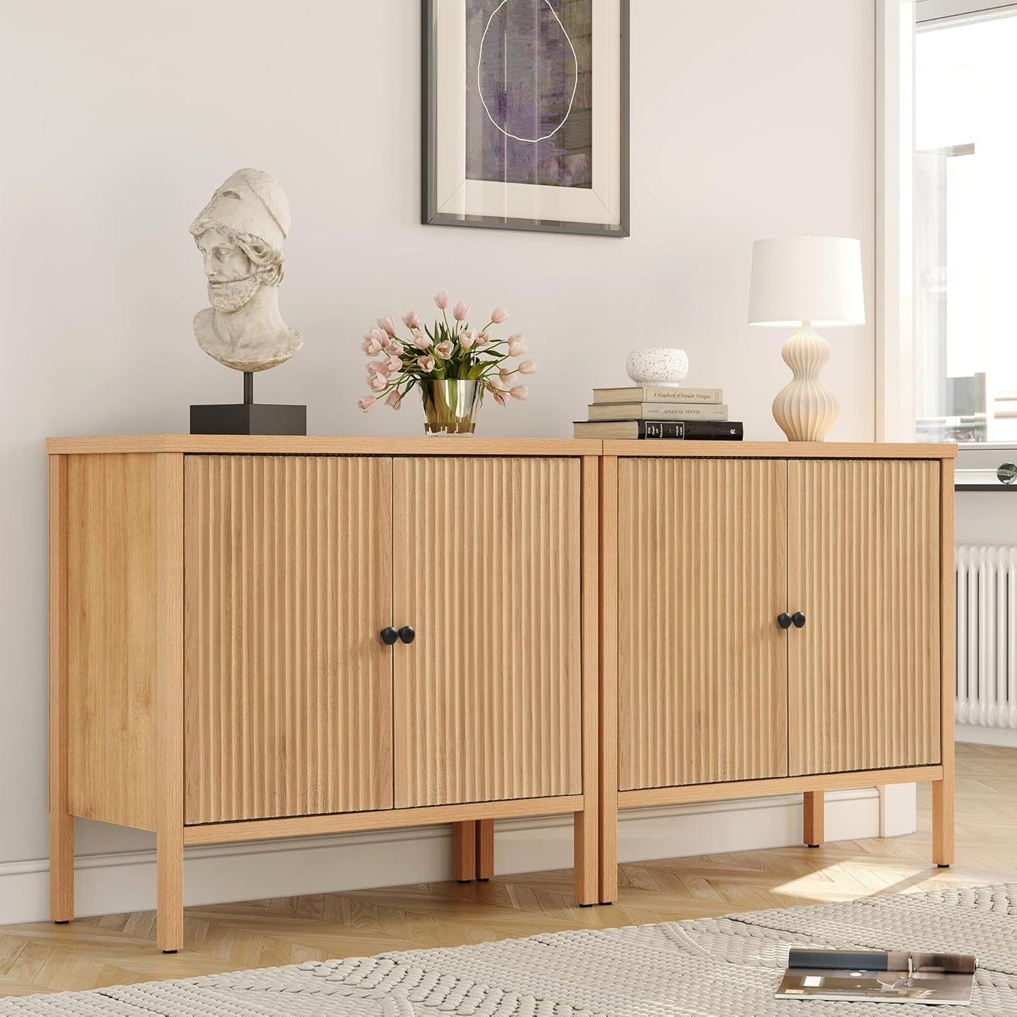 Fluted Sideboard Buffet Cabinet with Adjustable Shelves, Credenza Accent Cabinet with Blister Panel Doors, Console Cabinet for Living Room Dining Room Entryway