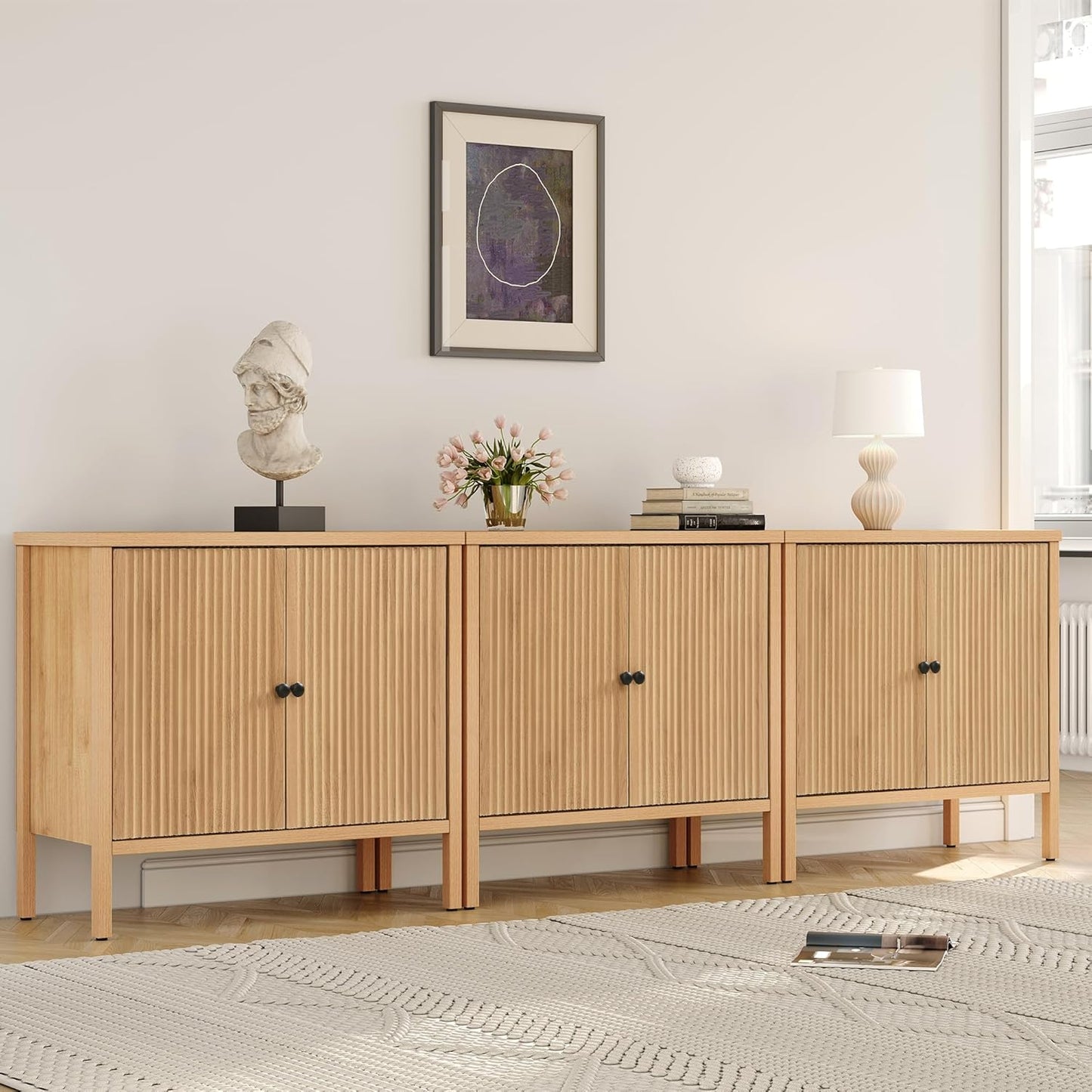 Fluted Sideboard Buffet Cabinet with Adjustable Shelves, Credenza Accent Cabinet with Blister Panel Doors, Console Cabinet for Living Room Dining Room Entryway