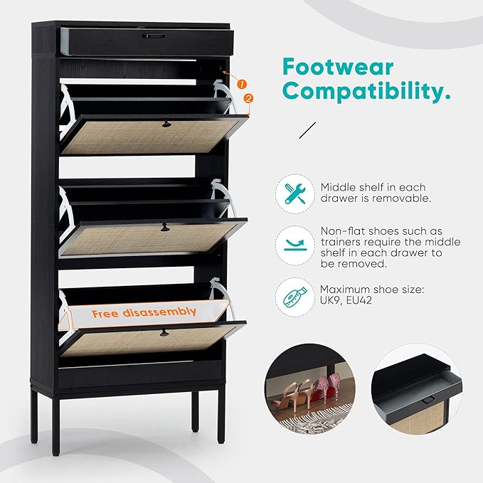 Brafabhome Shoe Rack Storage Organizer with 3 Flip Doors, Entryway Wooden Shoe Cabinet for Sneakers, Leather Shoes, High Heels, Slippers