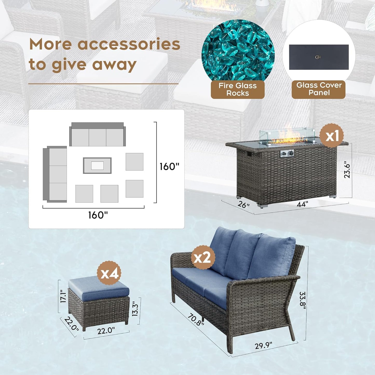 10 Seats Blue Patio Outdoor Conversation Sofa Set