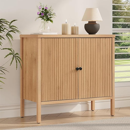 Fluted Sideboard Buffet Cabinet with Adjustable Shelves, Credenza Accent Cabinet with Blister Panel Doors, Console Cabinet for Living Room Dining Room Entryway