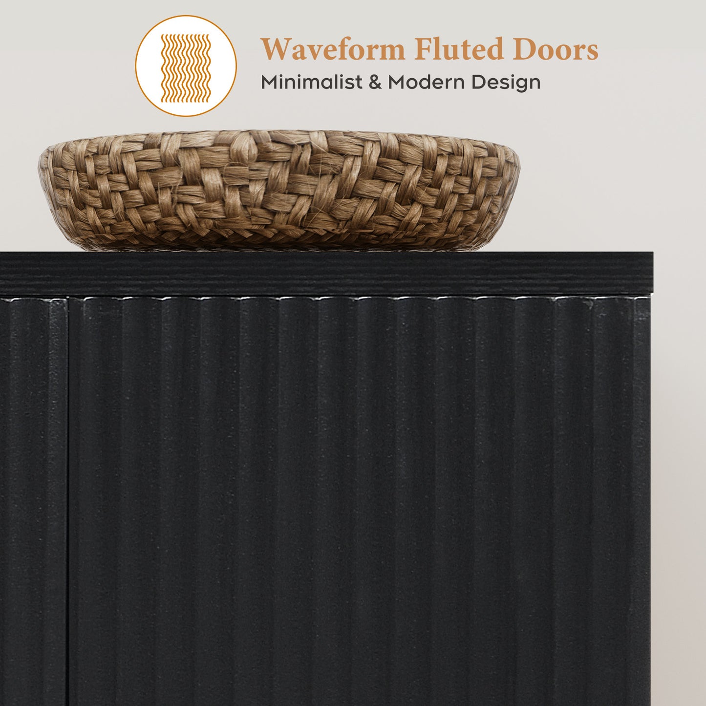 Brafabhome Accent Fluted Sideboard Buffet Cabinet with 4 Doors, Modern Credenza Storage Cabinet with Adjustable & Removable Shelves for Living Room Dinning Room Entryway
