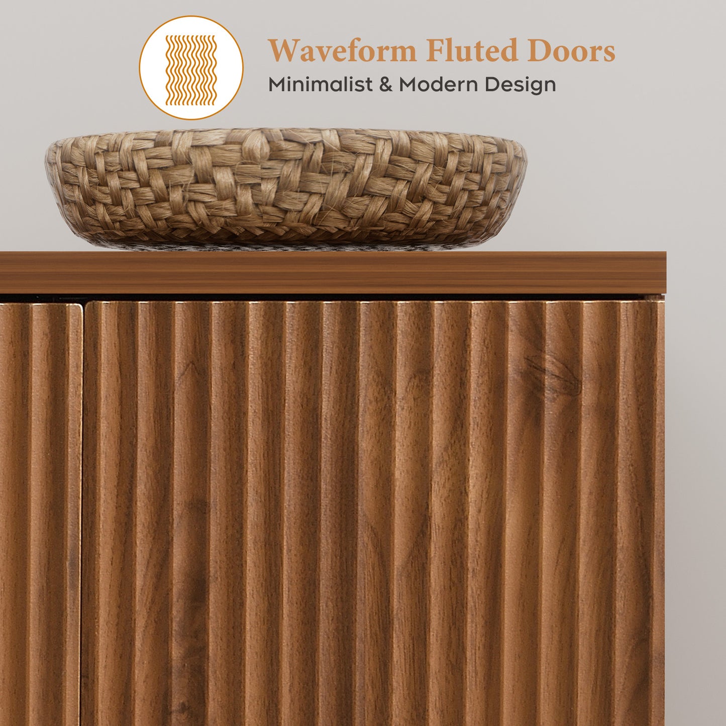 Brafabhome Accent Fluted Sideboard Buffet Cabinet with 4 Doors, Modern Credenza Storage Cabinet with Adjustable & Removable Shelves for Living Room Dinning Room Entryway