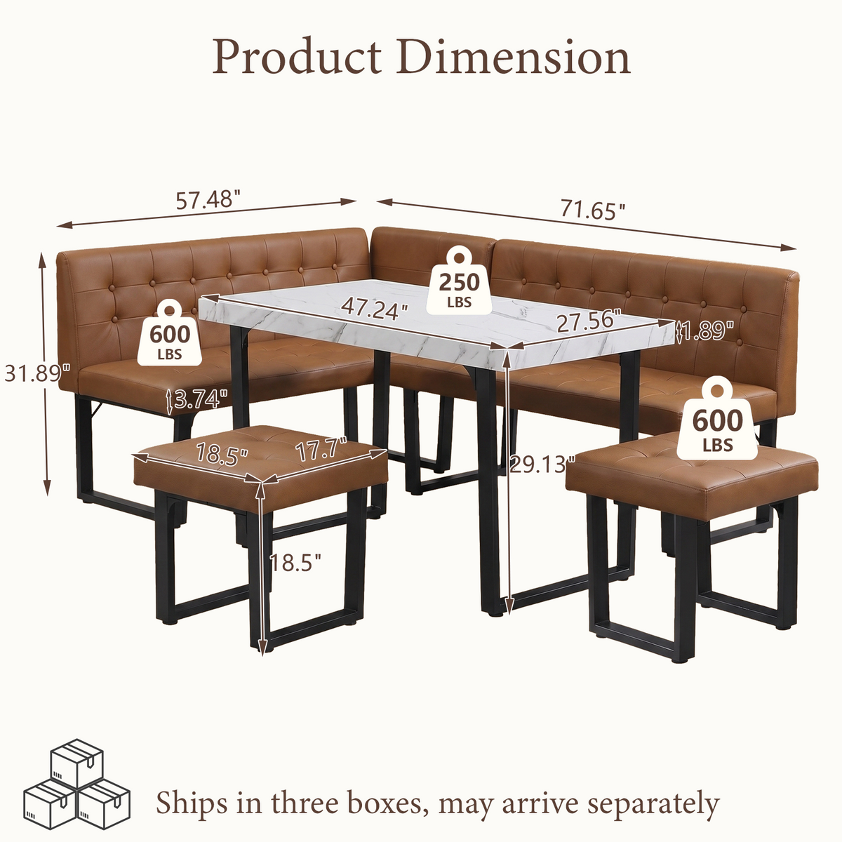 Brafabhome 71.6inch Corner Dining Breakfast Nook with Table and Bench Modern Table Set for Kitchen Dining Room