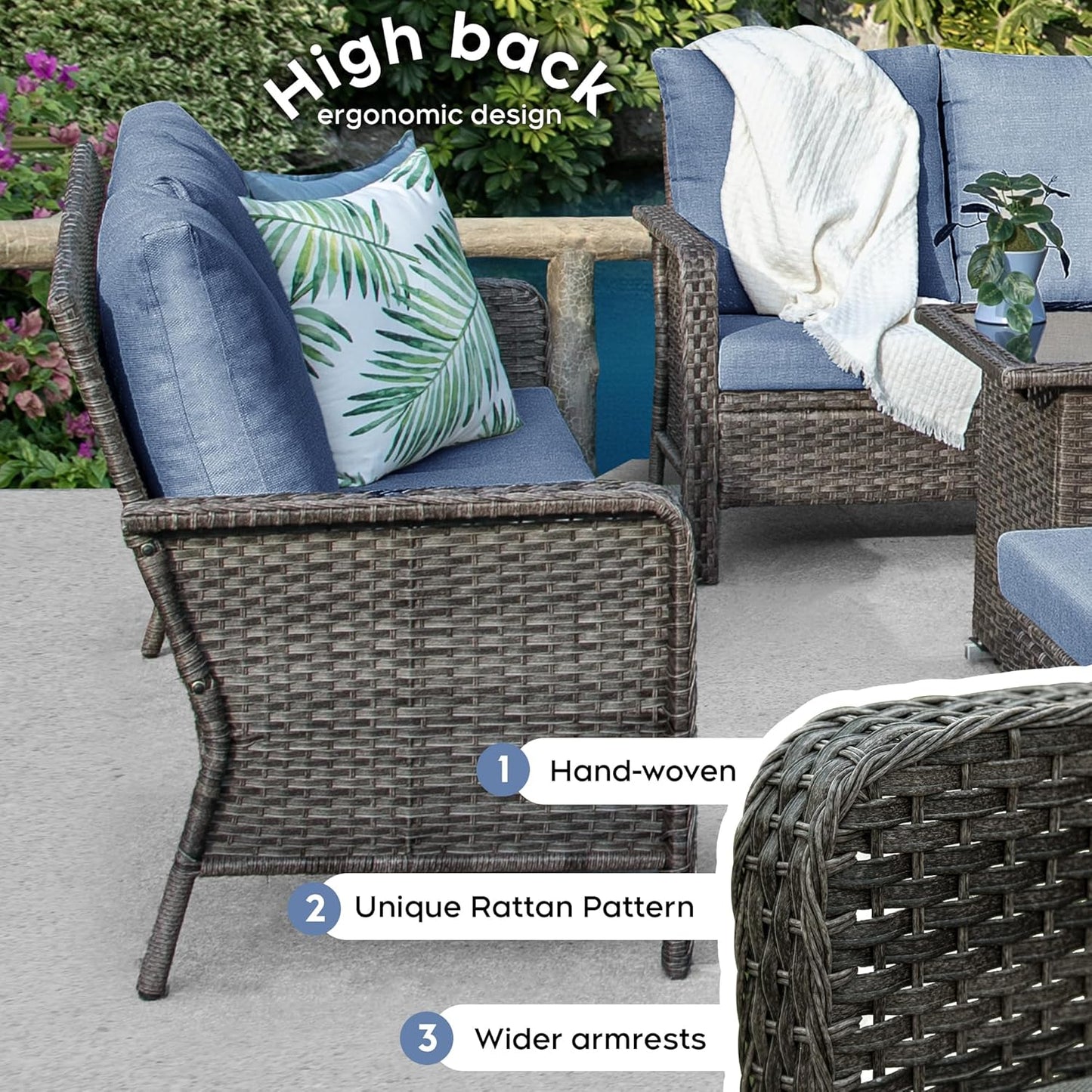 10 Seats Blue Patio Outdoor Conversation Sofa Set