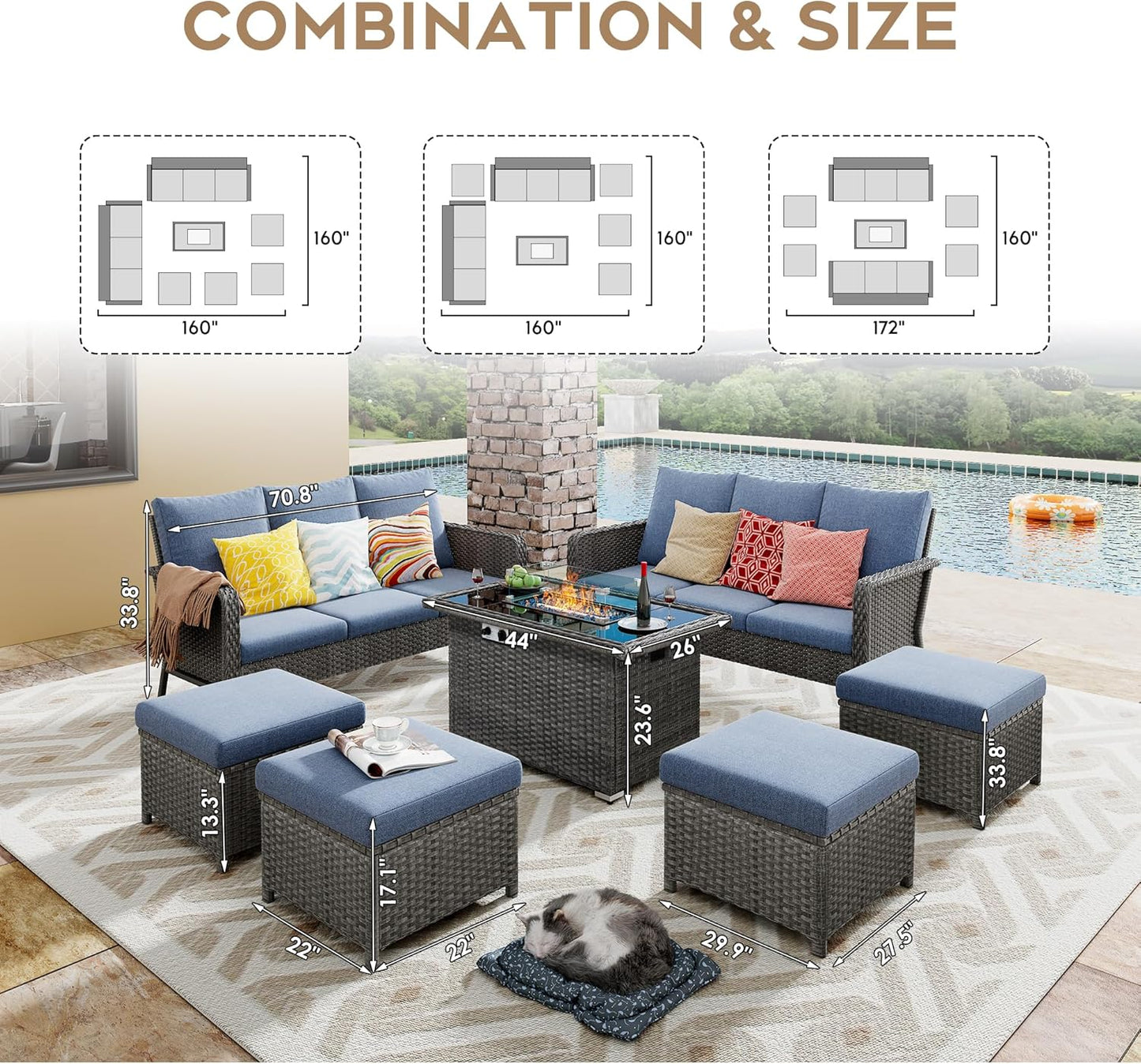 10 Seats Blue Patio Outdoor Conversation Sofa Set