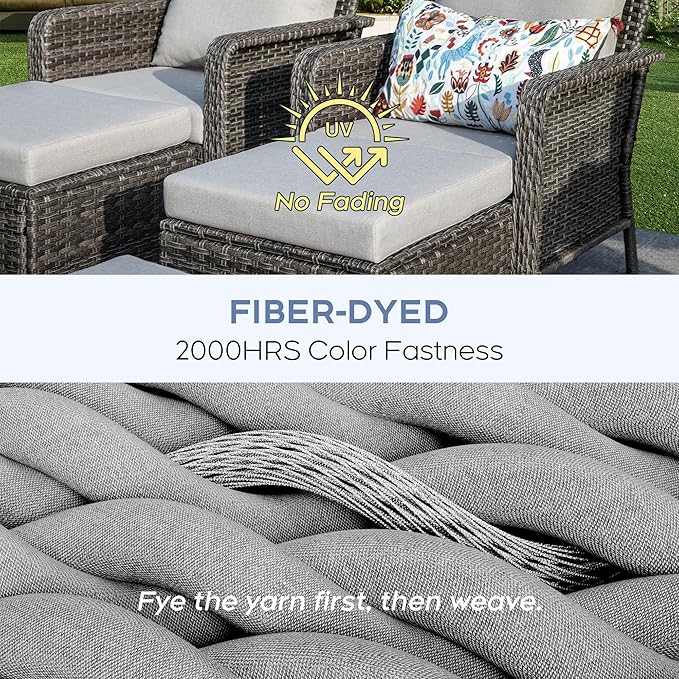 9 Seats Beige Patio Outdoor Conversation Sofa Set with Swivel Chair