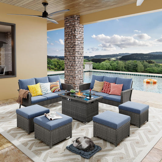 10 Seats Blue Patio Outdoor Conversation Sofa Set