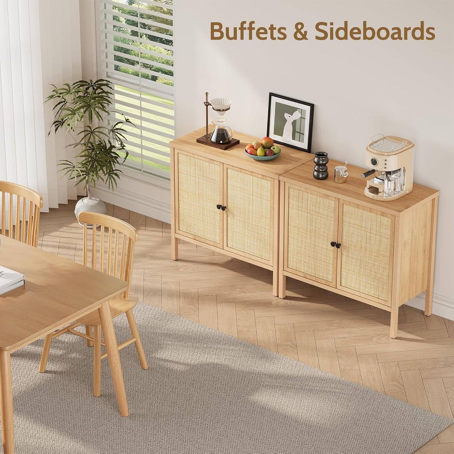 Fluted Sideboard Buffet Cabinet with Adjustable Shelves, Credenza Accent Cabinet with Blister Panel Doors, Console Cabinet for Living Room Dining Room Entryway
