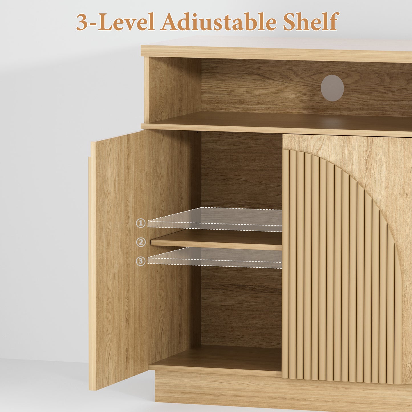 Brafabhome 55" Fluted Sideboard Buffet Cabinet with Arched Reeded Doors, Modern Credenza Storage Cabinet with Open Storage & Adjustable Shelves for Living Room & Dinning Room