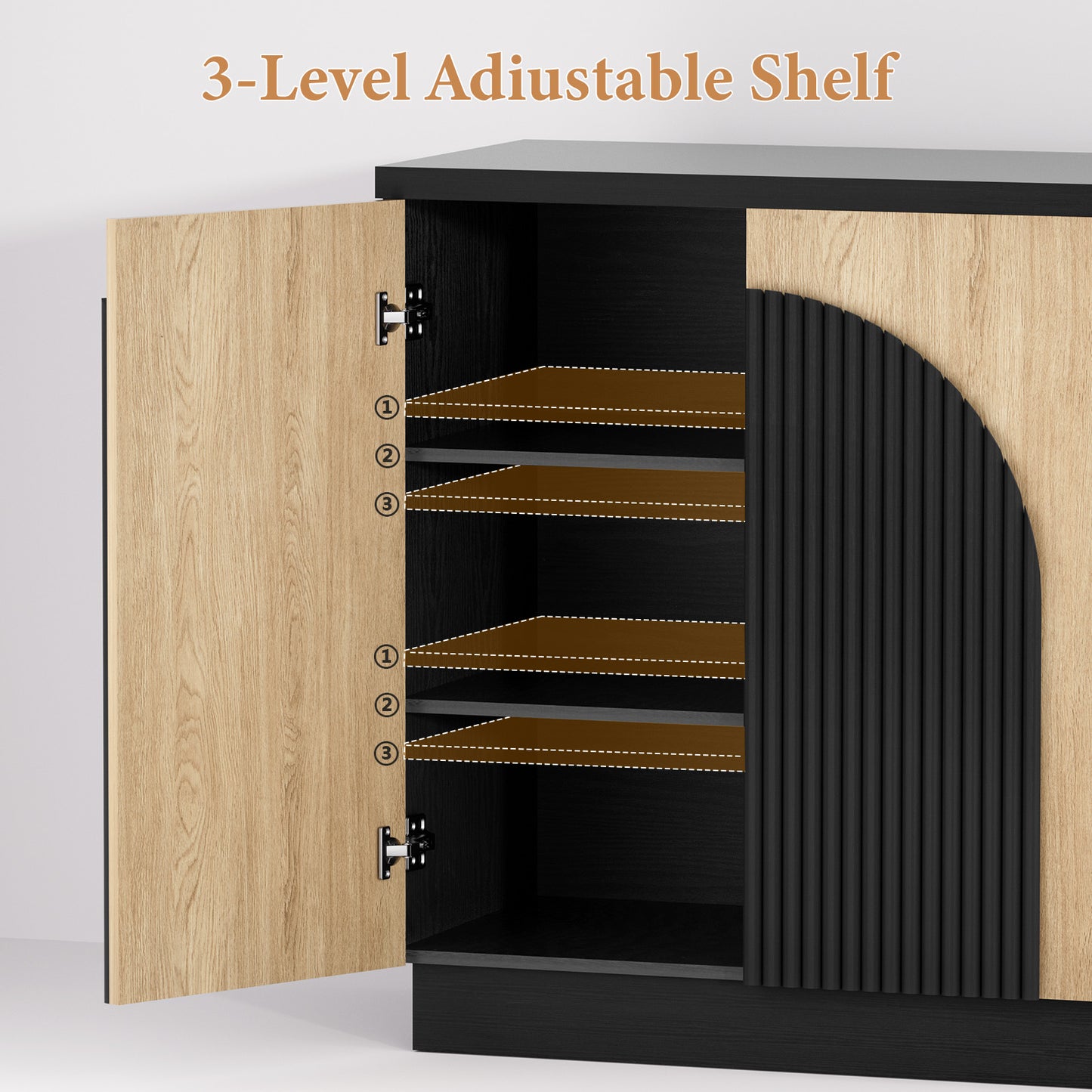 Brafabhome Accent Sideboards Buffet Cabinet with Arched Reeded Design Door, Modern Credenza Storage Cabinet with Adjustable & Removable Shelves for Living Room Bedroom Dinning Room